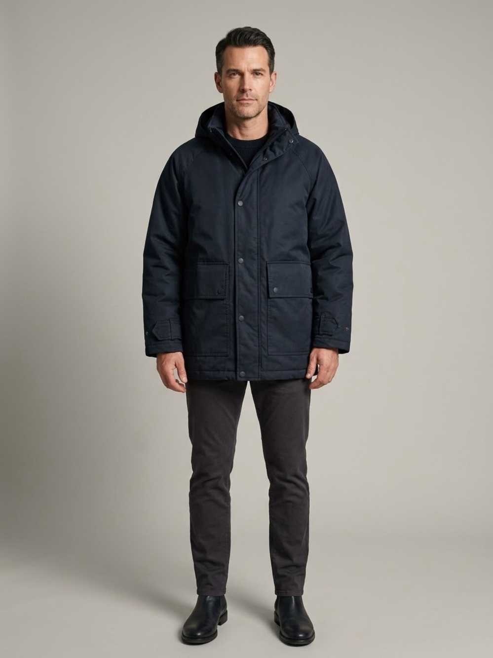 ZARA Men’s Black Hooded Utility Parka Jacket Coat Size Medium